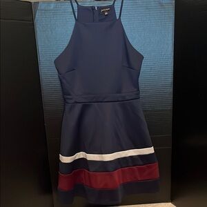 Jodi Kristopher Blue and Red Halter Mini Dress